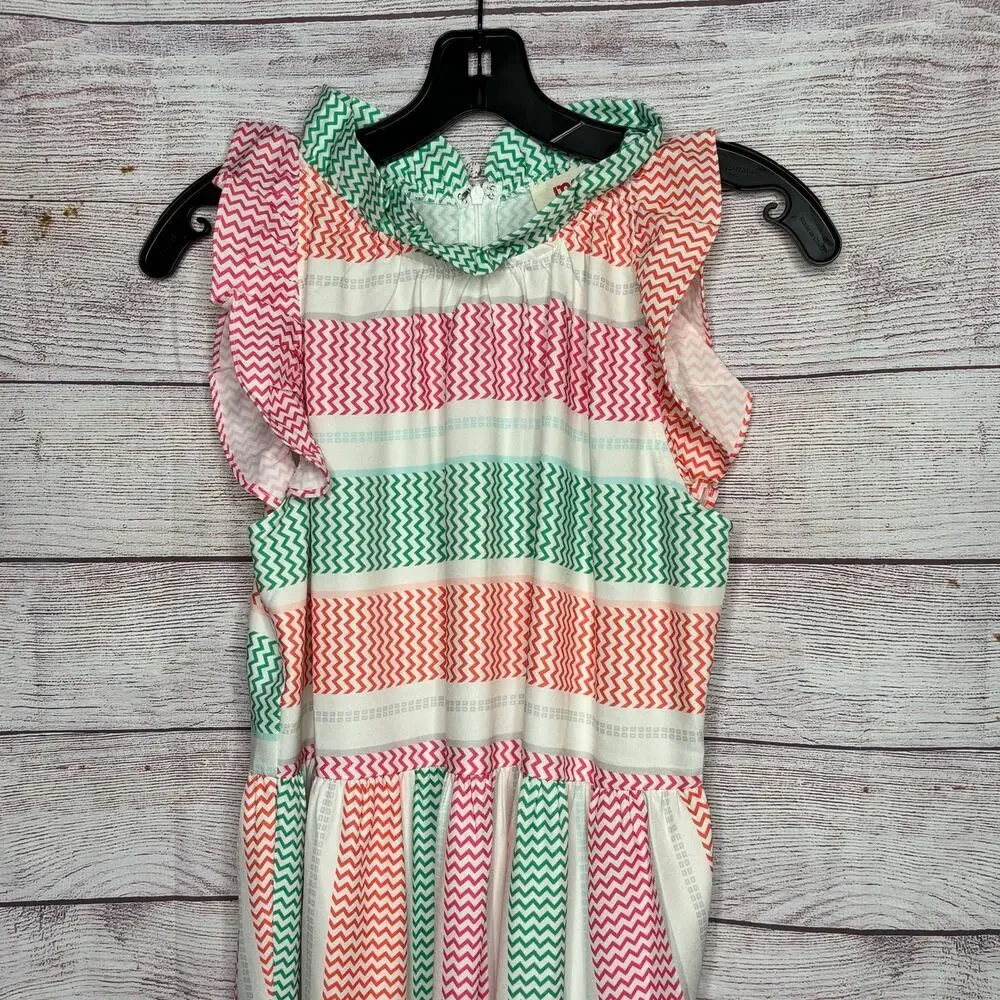 Mazik High Neckline Ruffle Tiered Frock Striped Fun Preppy Colorful Dress Small - Picture 5 of 7